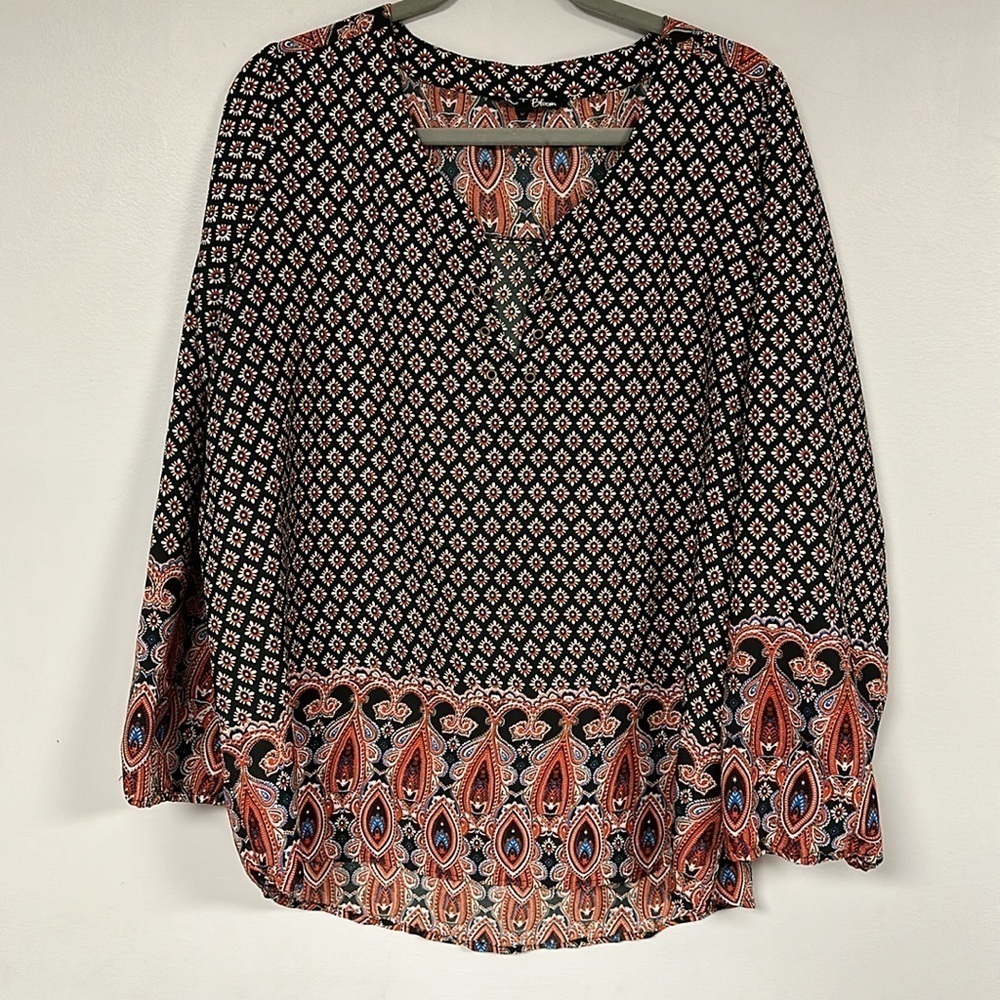 Time To Bloom BOHO Paisley Tunic Top Lightweight Colorful, hi-lo hem Size 2X